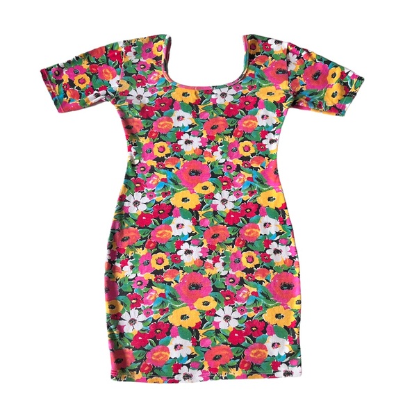 Vintage EXPRESS TRICOT floral bodycon dress 90s 80s - Picture 3 of 6